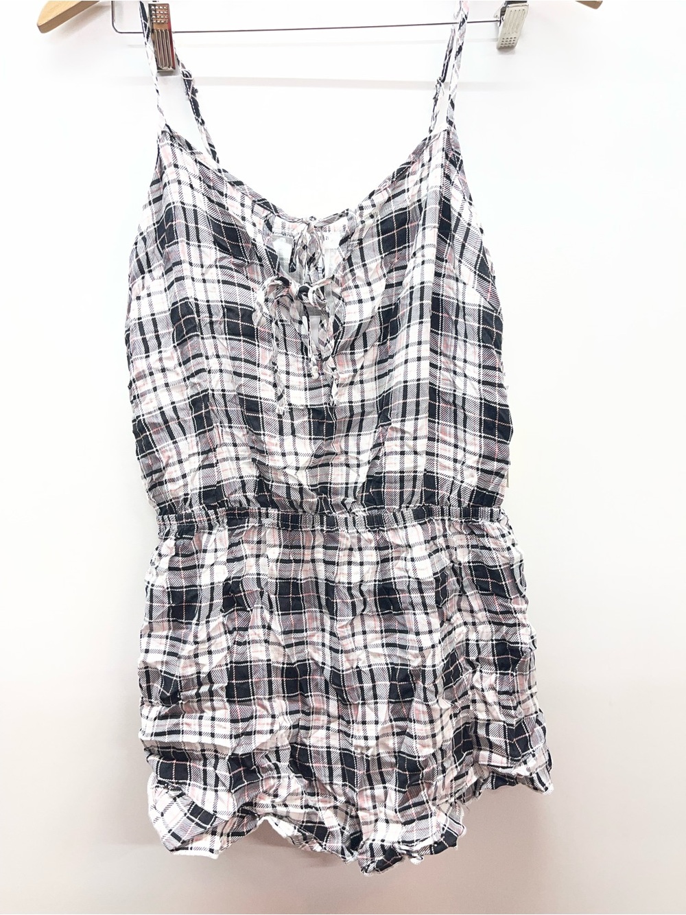 Forever 21 Black & Soft‎ Pink Plaid Romper